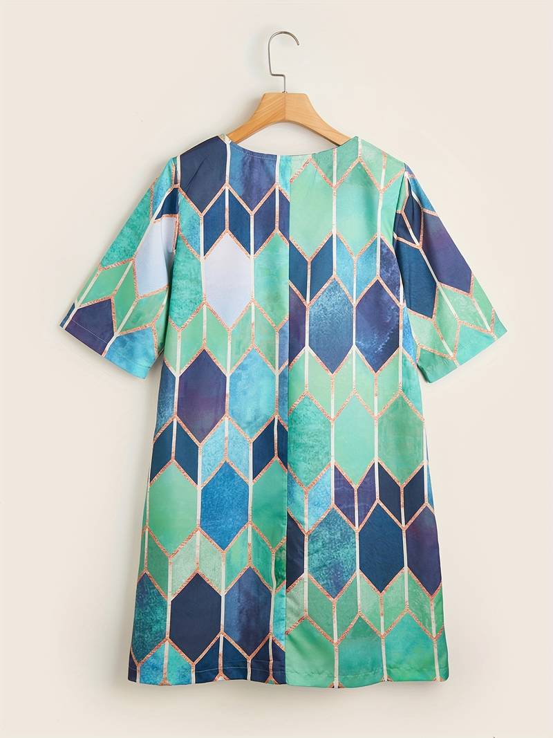 Lange jurk met V-hals en veelkleurige print