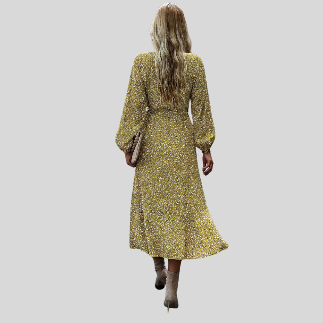 Gebloemde mullet jurk met V-halslijn