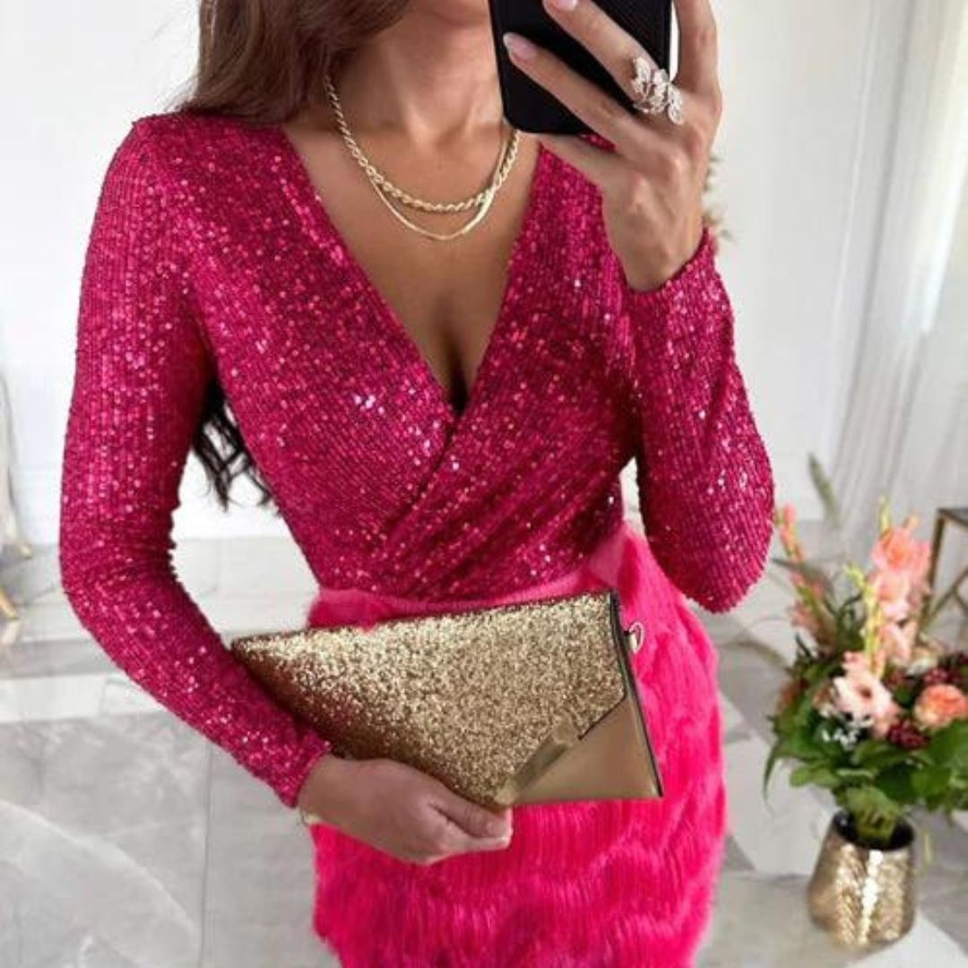 Paillettenjurk met V-halslijn