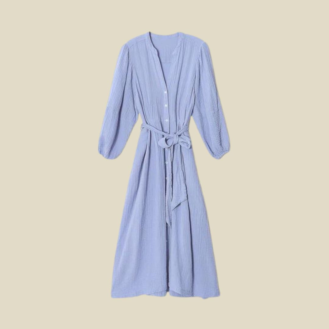 Midi-jurk van kreukstof met tailleband en ceintuur