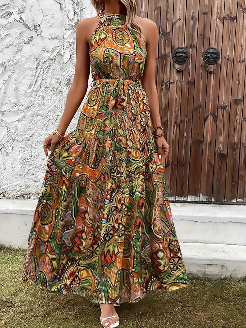 Mouwloze jurk met abstracte print