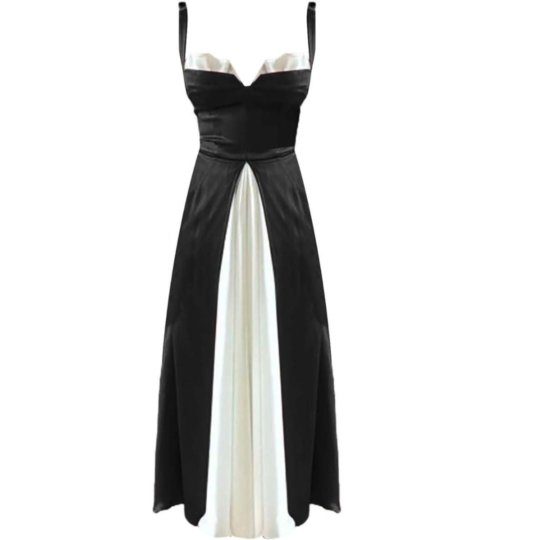 Hoog uitgesneden jurk met kleurblokdessin