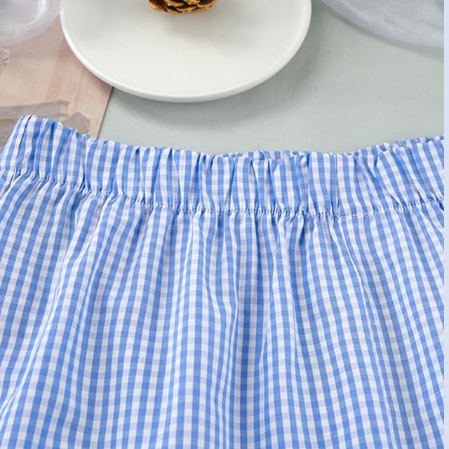Gingham romper met keyhole hals en strikdetail