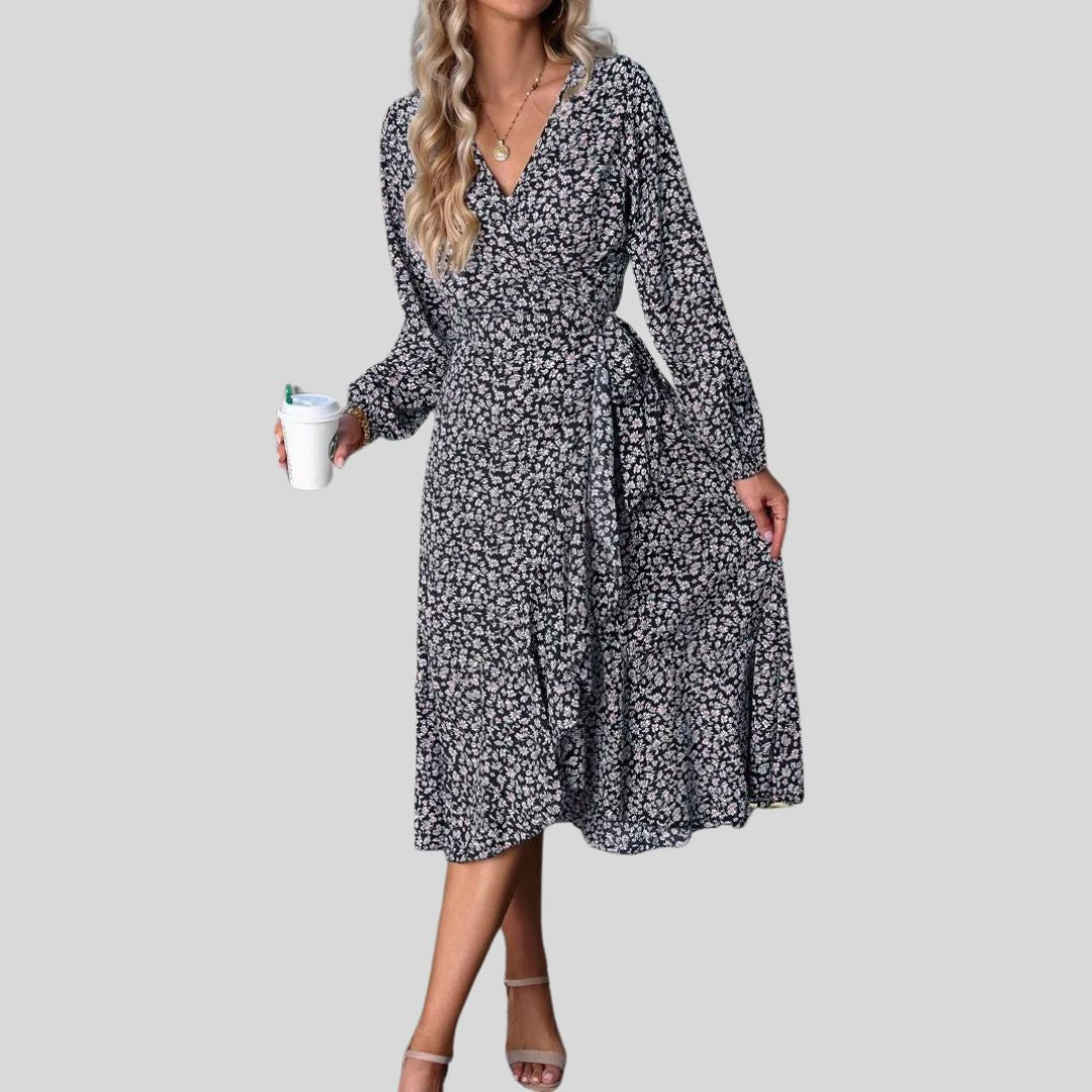 Gebloemde mullet jurk met V-halslijn