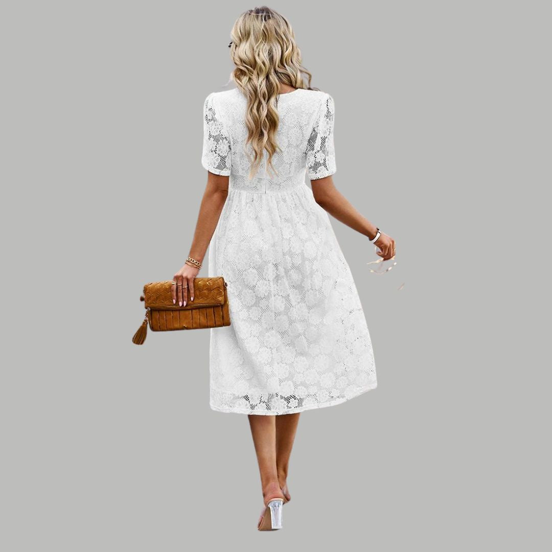 Kanten midi-jurk met V-halslijn