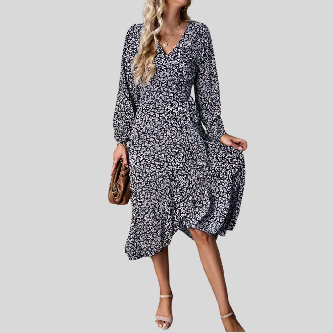 Gebloemde mullet jurk met V-halslijn