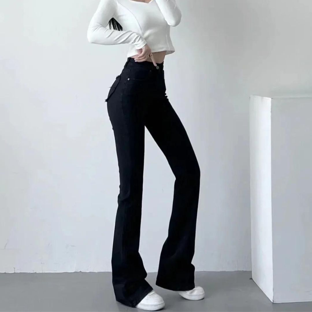 Jeans met hoge taille en hartvormige franjes