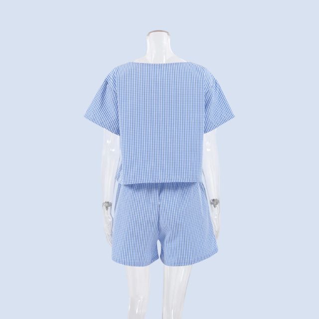 Gingham romper met keyhole hals en strikdetail