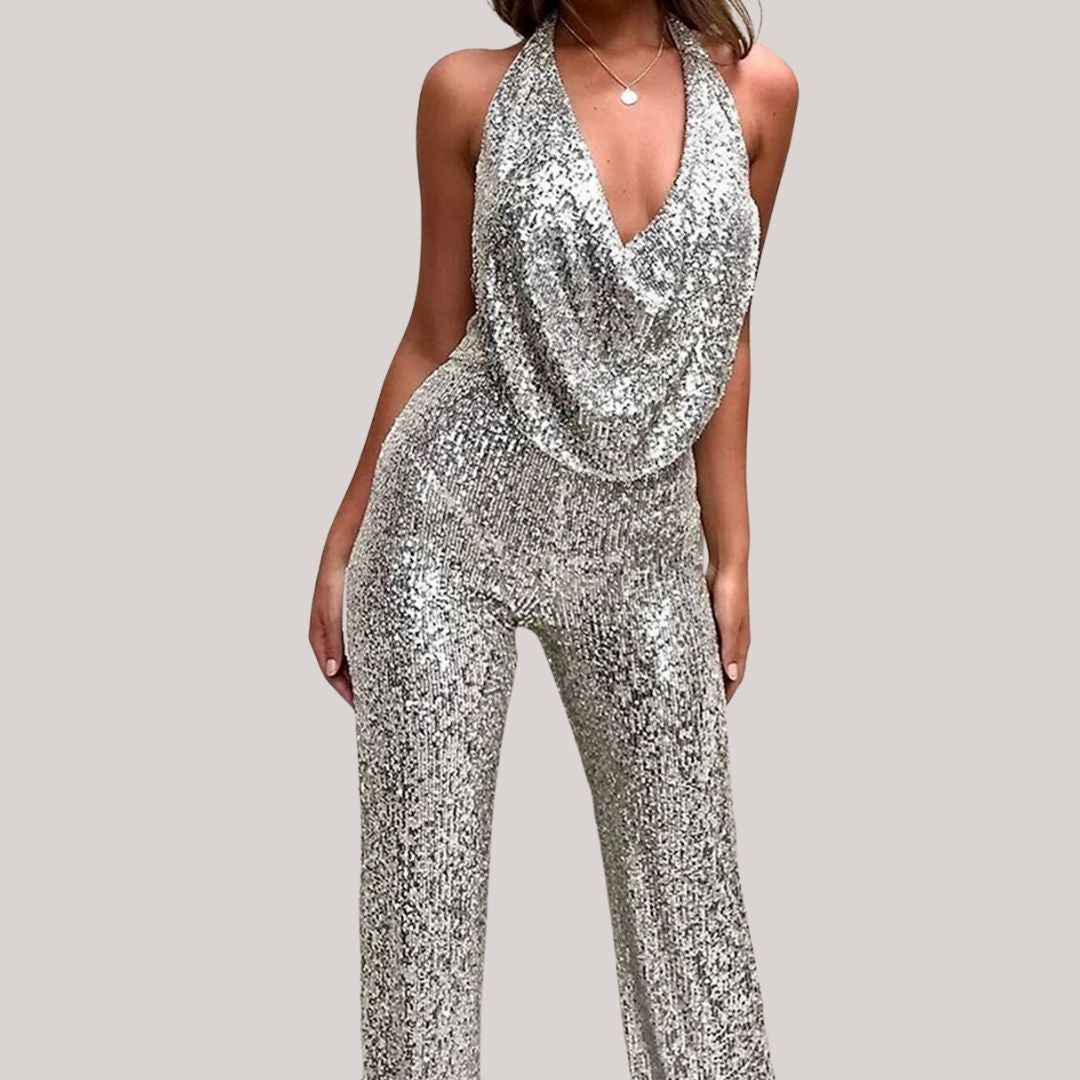 Elegante glitter jumpsuit met halslijn