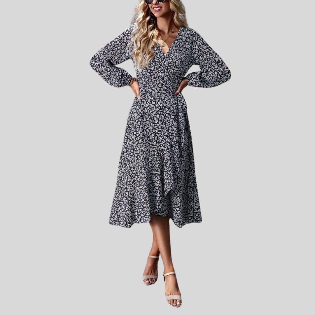 Gebloemde mullet jurk met V-halslijn