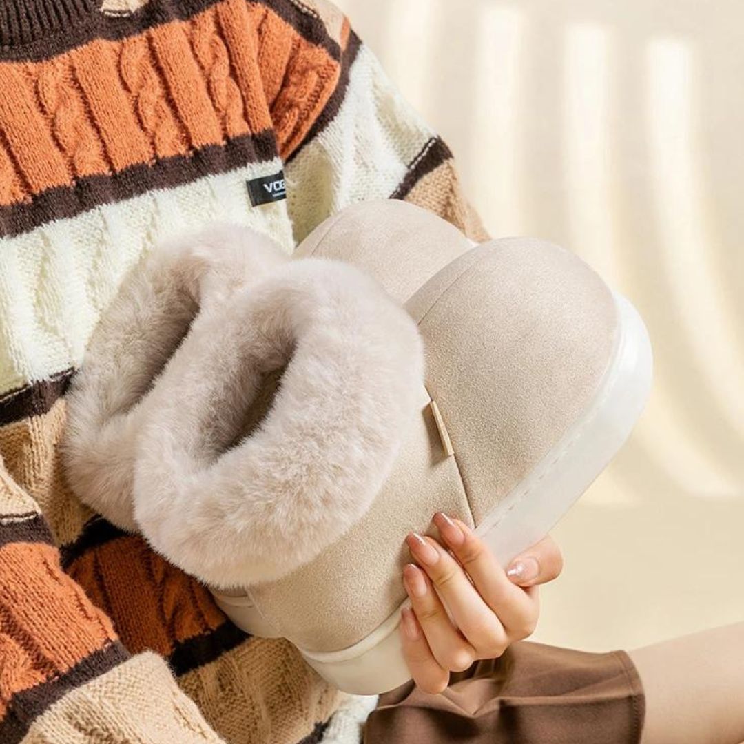 Elegante pantoffels in suèdelook met imitatiebont