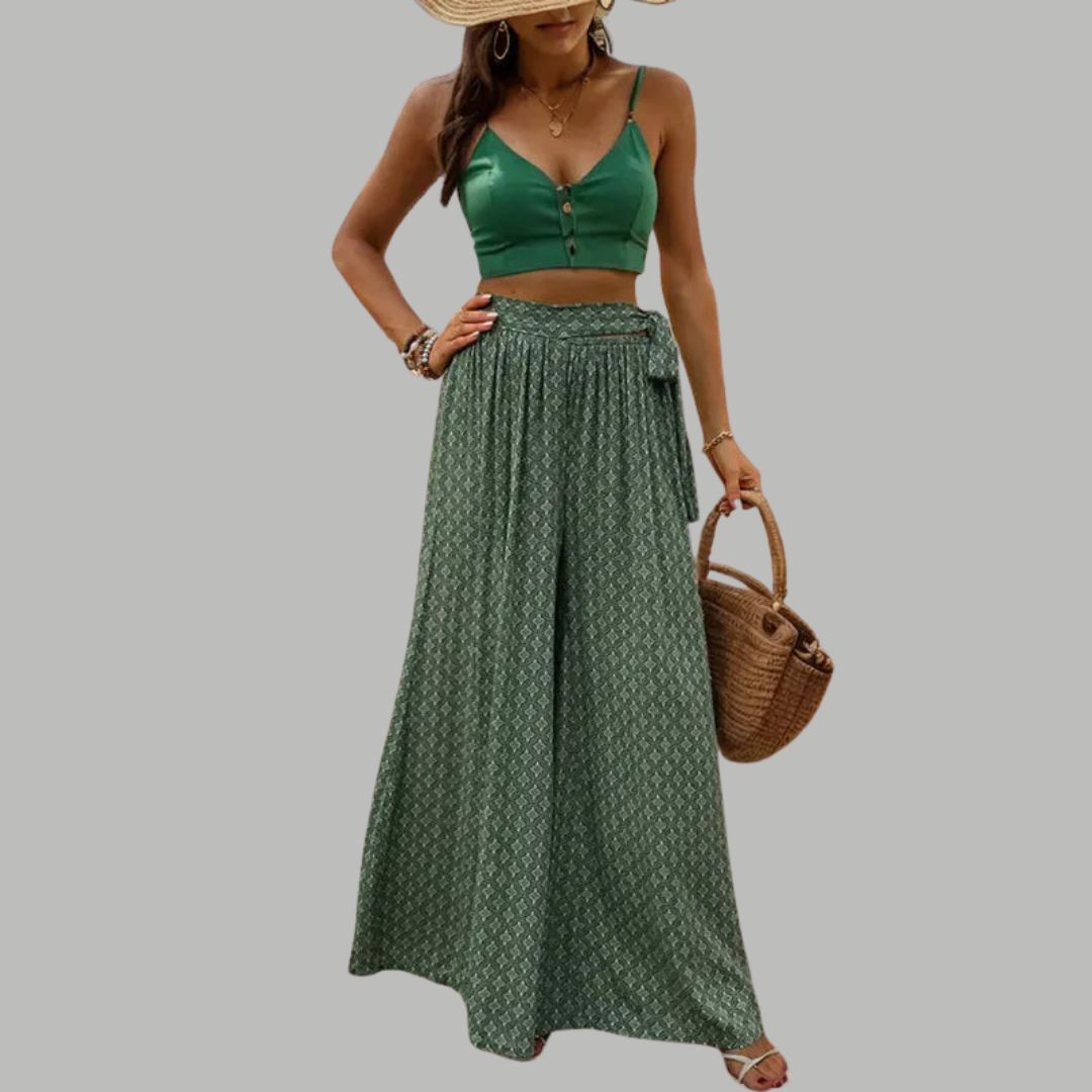 Wijde broek met hoge taille en printpatroon