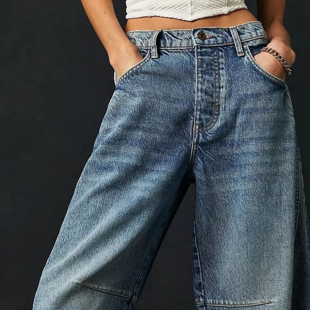 Gebruiksjeans met hoge taille en wijde pijpen