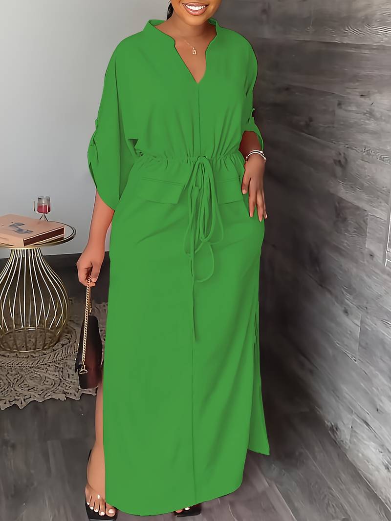 Jurk met oprolmouwen en koord