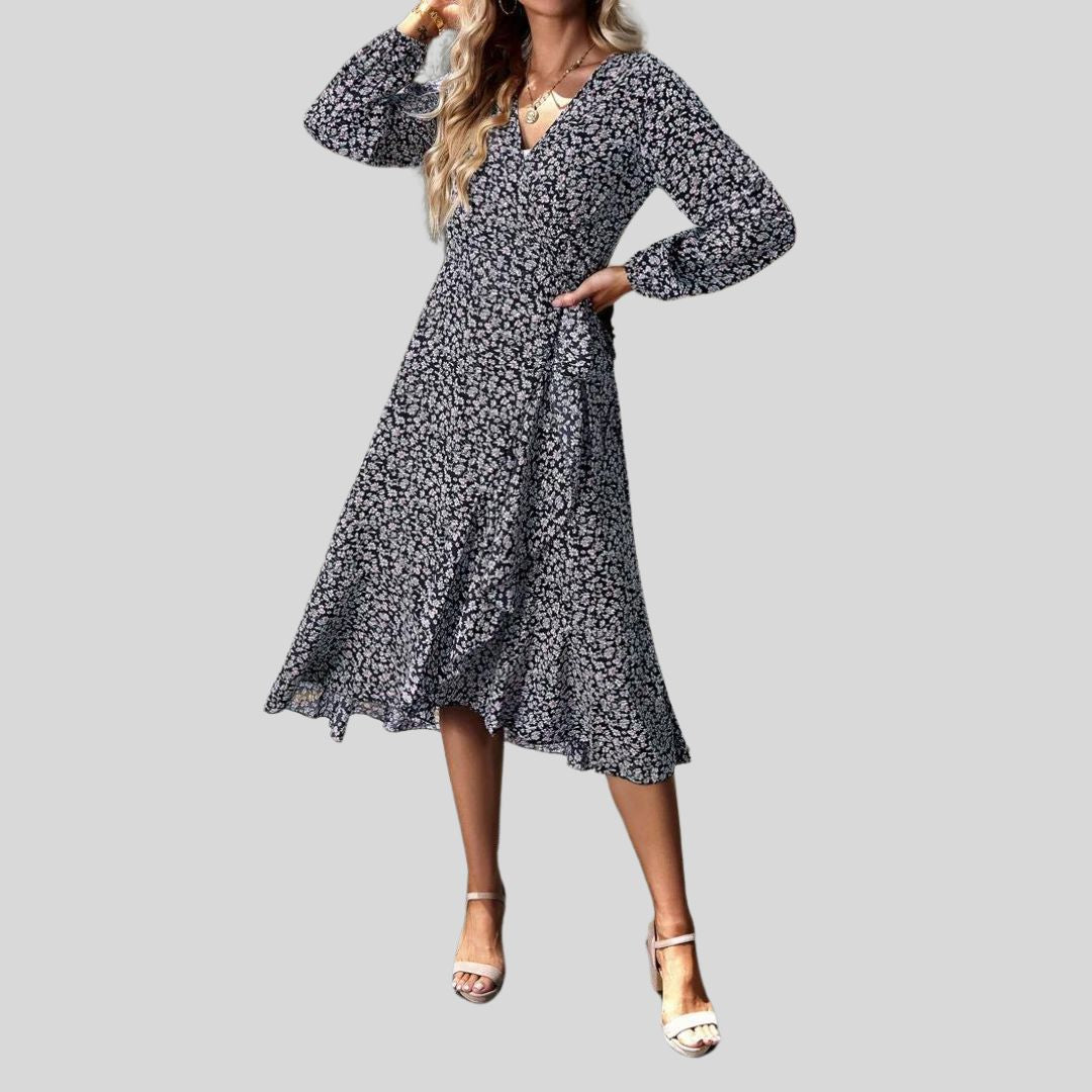 Gebloemde mullet jurk met V-halslijn