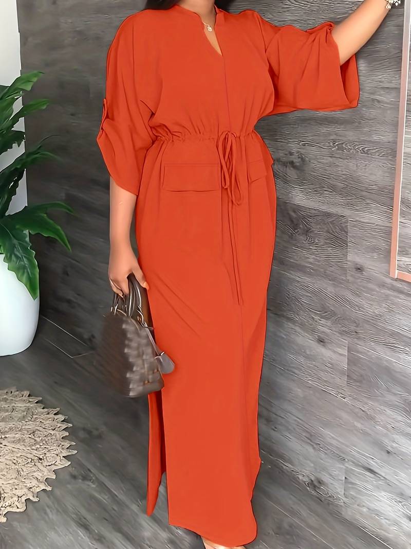 Jurk met oprolmouwen en koord