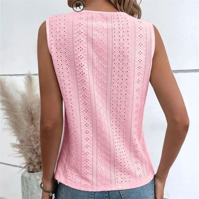 Mouwloze blouse met kanten overlay