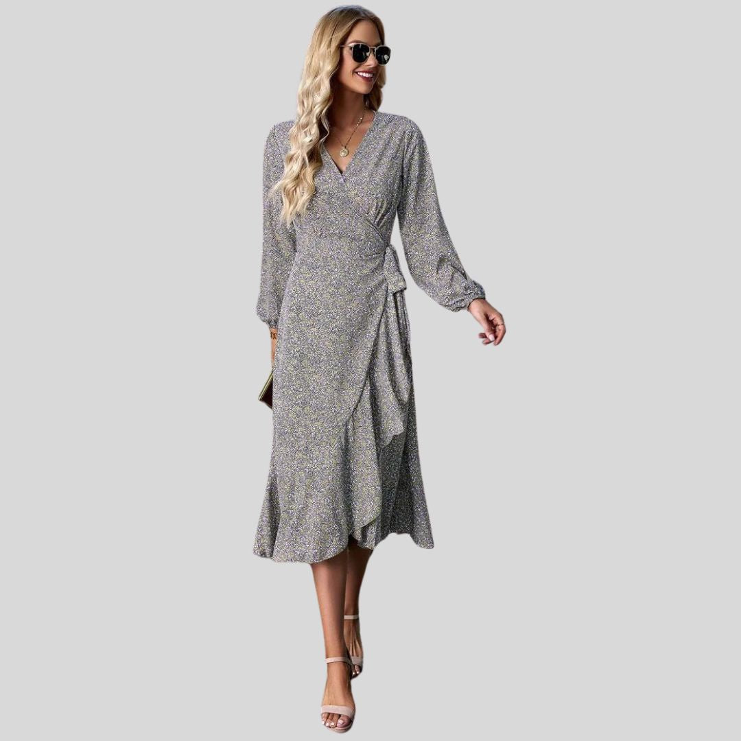 Gebloemde mullet jurk met V-halslijn