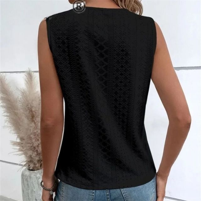 Mouwloze blouse met kanten overlay