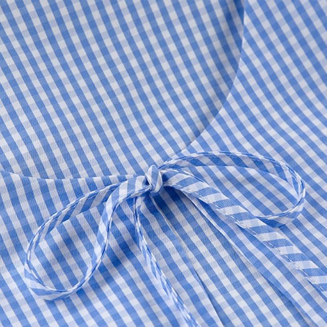 Gingham romper met keyhole hals en strikdetail