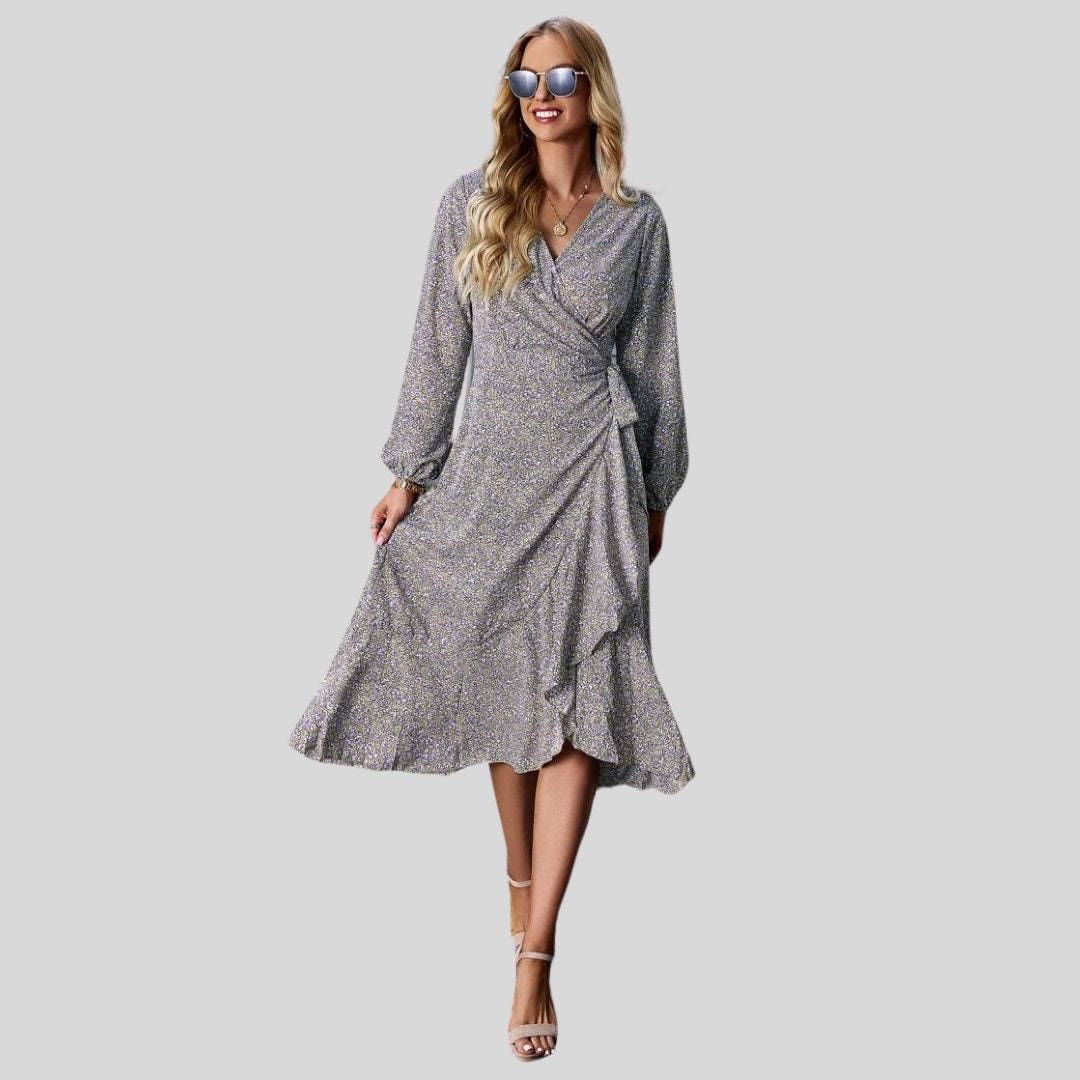 Gebloemde mullet jurk met V-halslijn