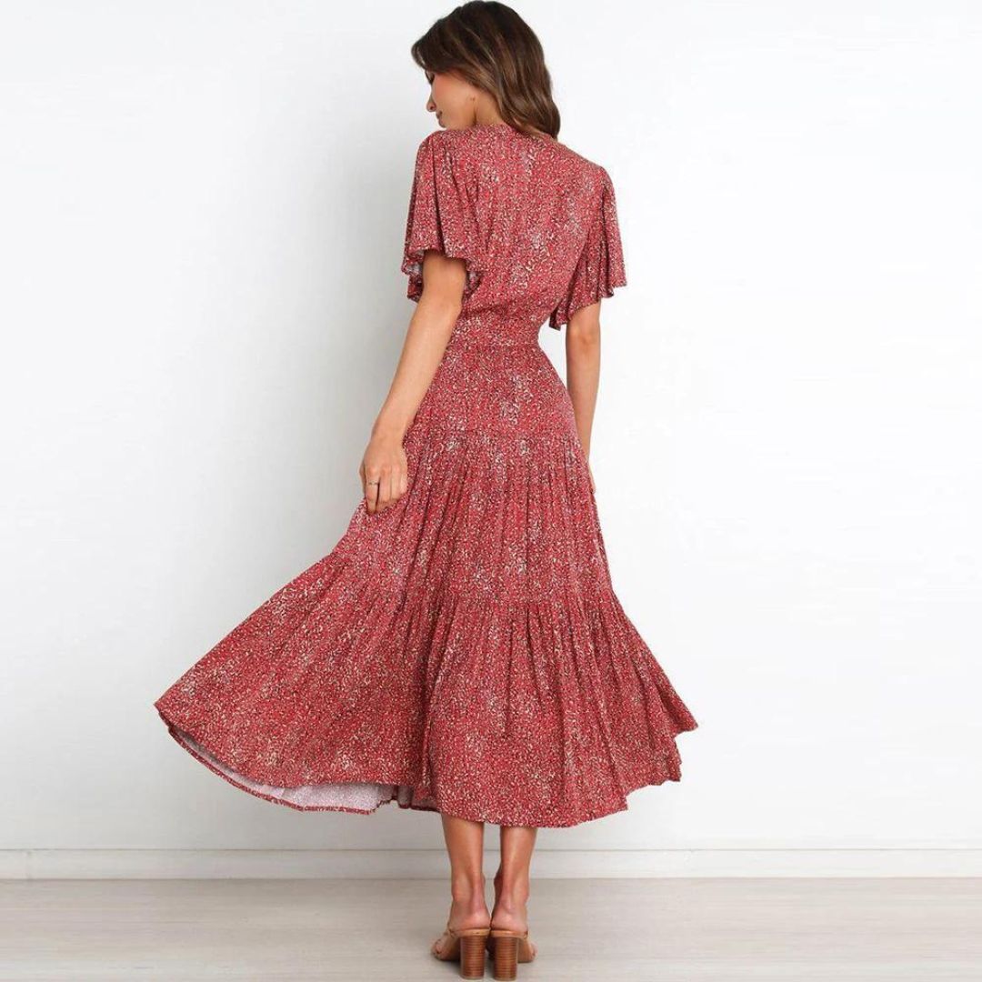 Gebloemde wikkeljurk in midilengte met fladdermouwen