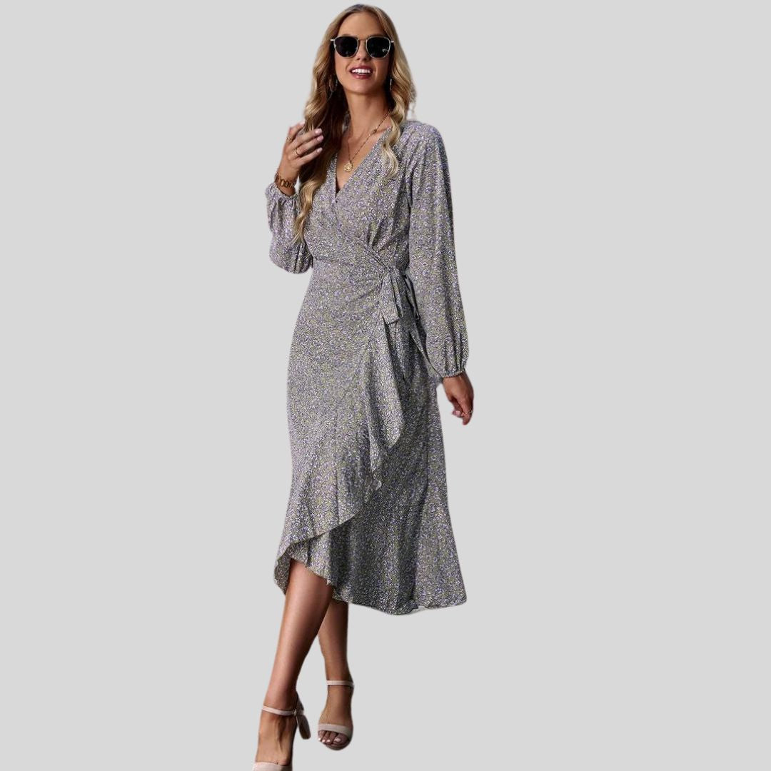 Gebloemde mullet jurk met V-halslijn