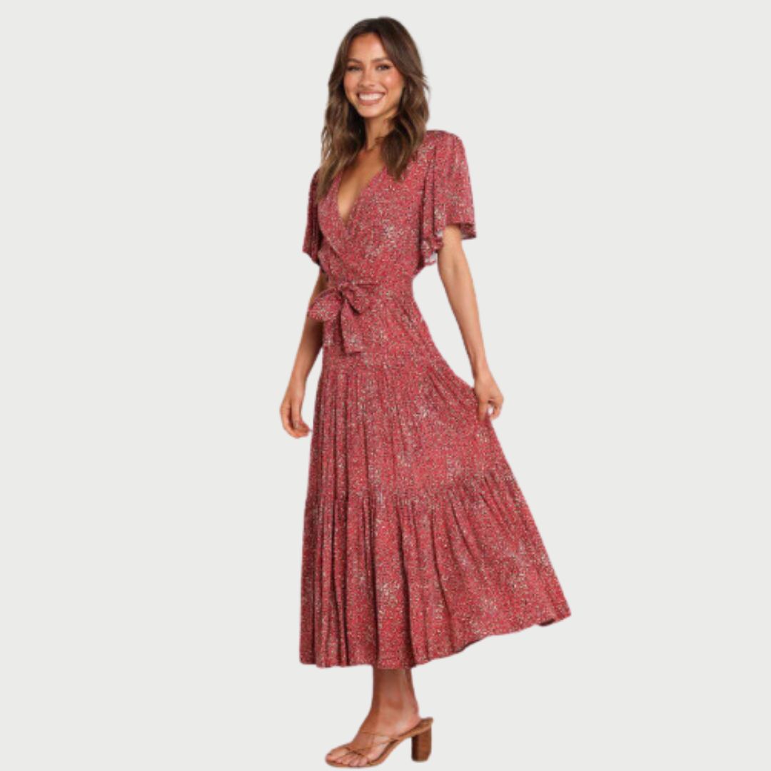 Gebloemde wikkeljurk in midilengte met fladdermouwen