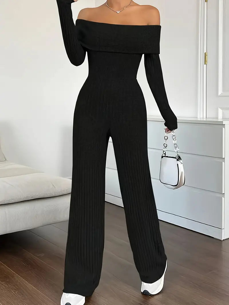 Geribde jumpsuit met schouderbandjes