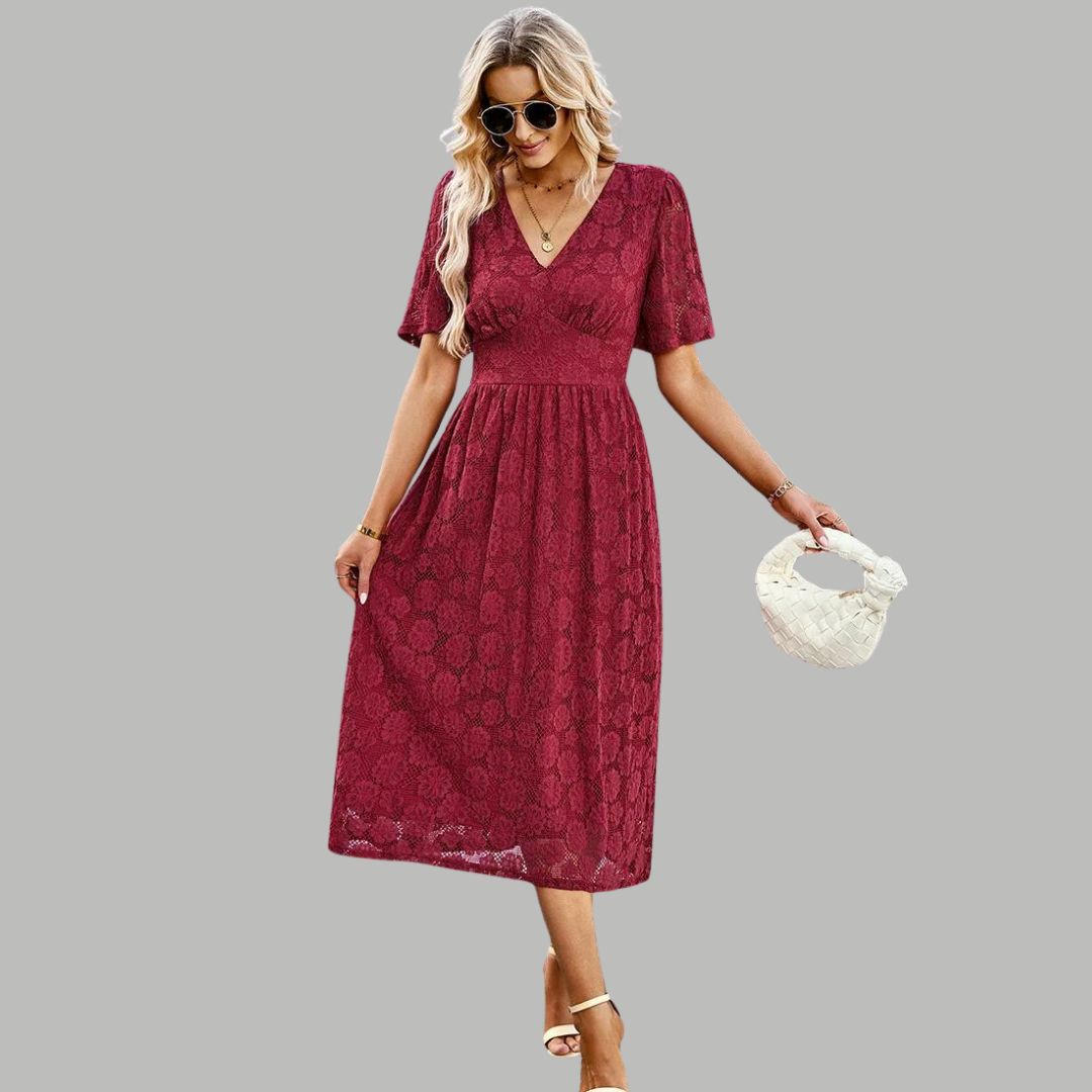 Kanten midi-jurk met V-halslijn