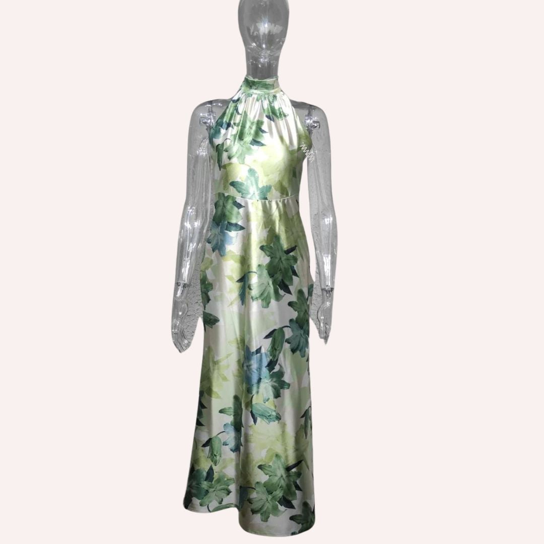 Maxi-jurk met halternek en zijsplit