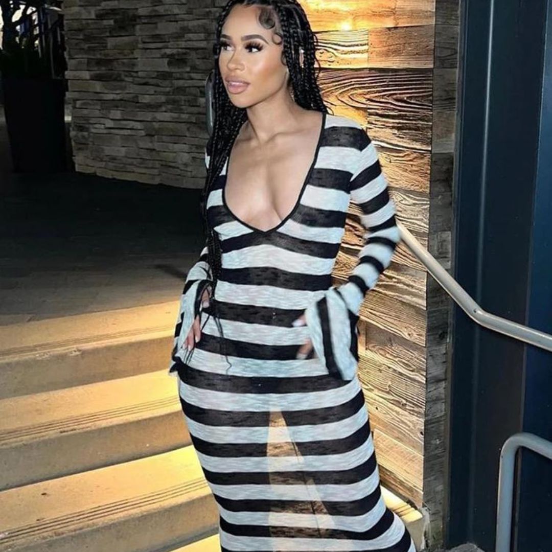 Maxi-jurk met diep decolleté en strepen