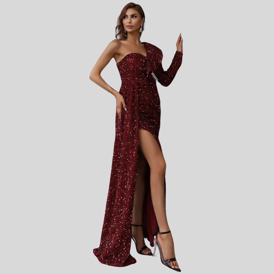 Paillettenjurk met hartvormige halslijn