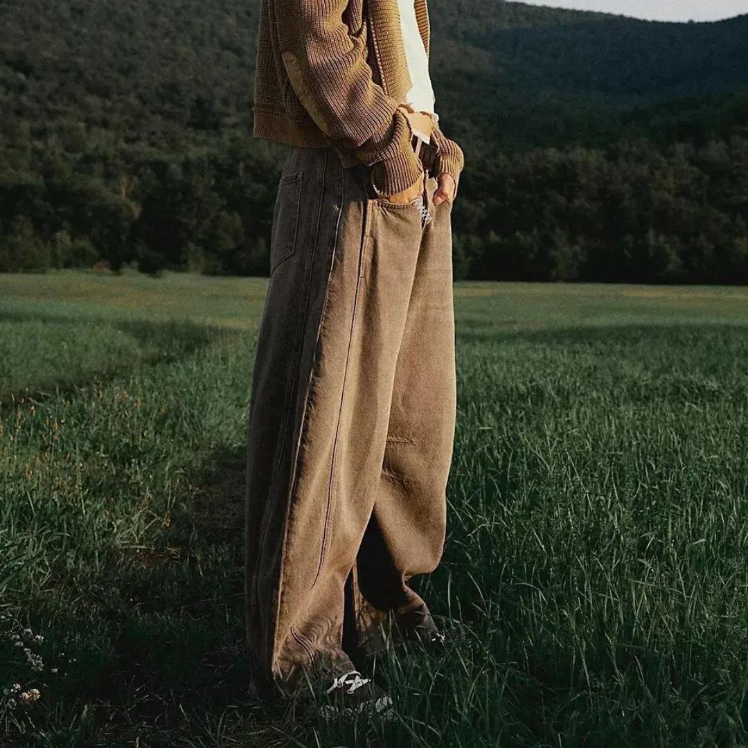 Gebruiksjeans met hoge taille en wijde pijpen