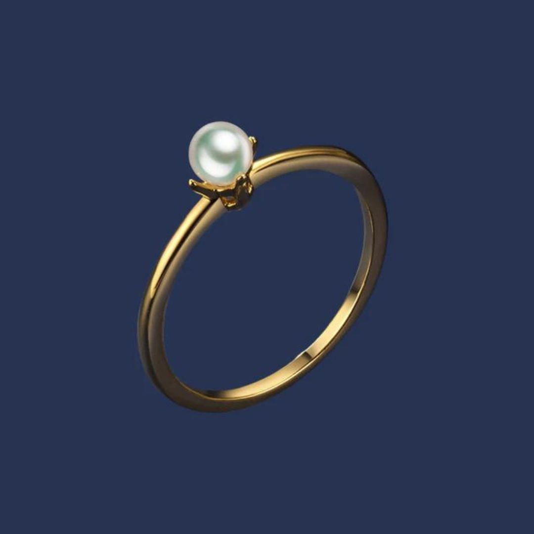 Minimalistische gouden ring met solitaire parel