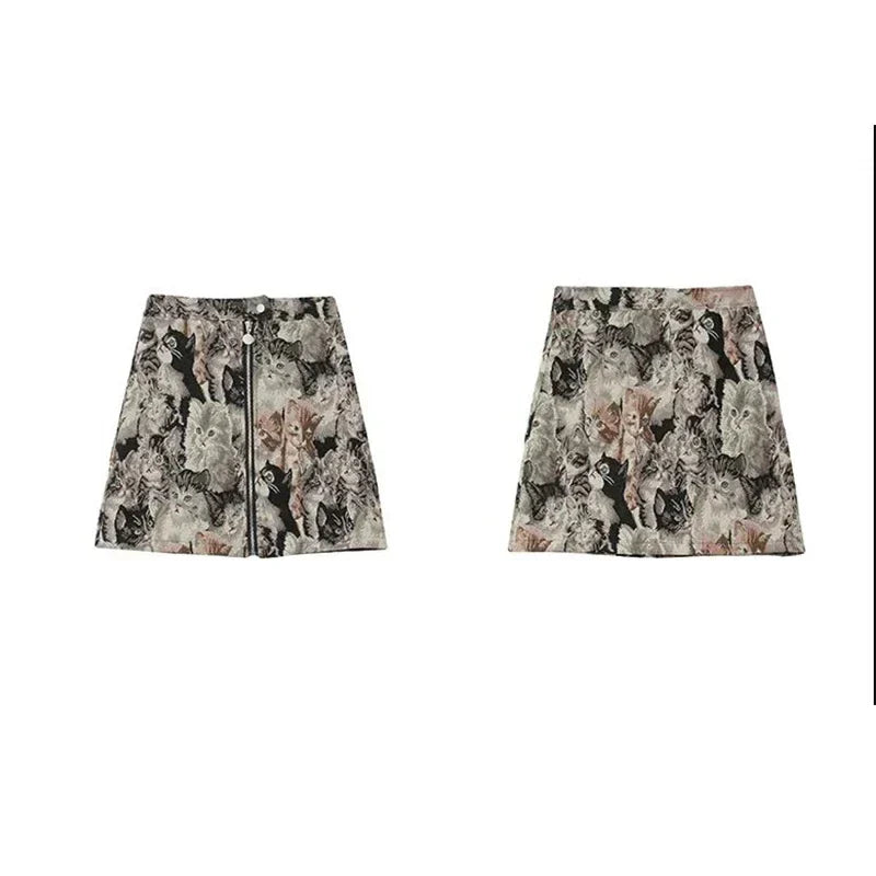 Vintage minirok met schattige kattenprint