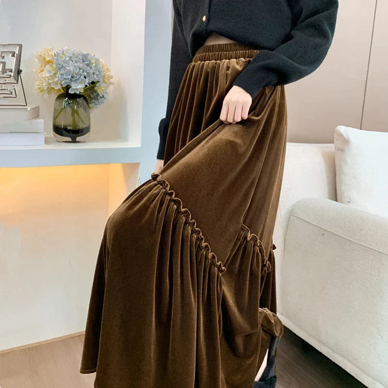 Fluwelen rok met hoge taille en volants