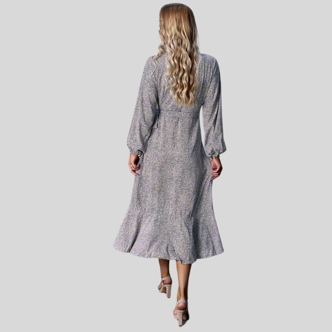 Gebloemde mullet jurk met V-halslijn