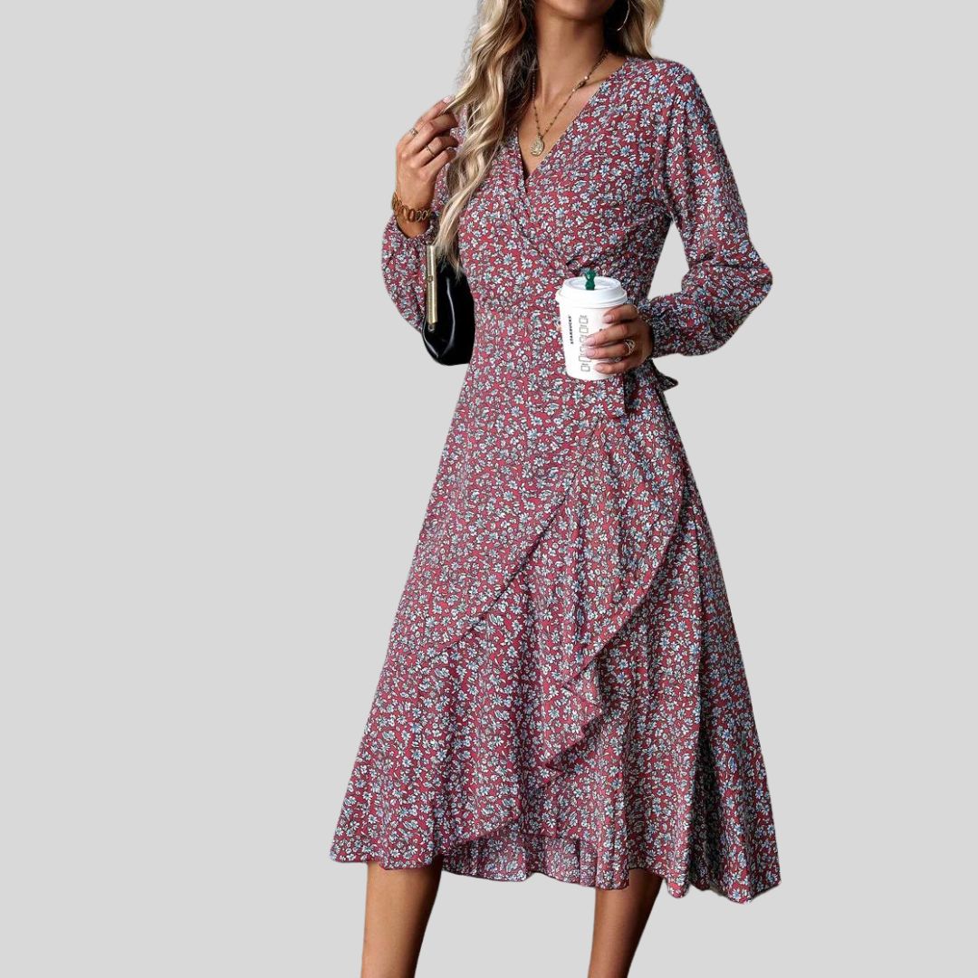 Gebloemde mullet jurk met V-halslijn