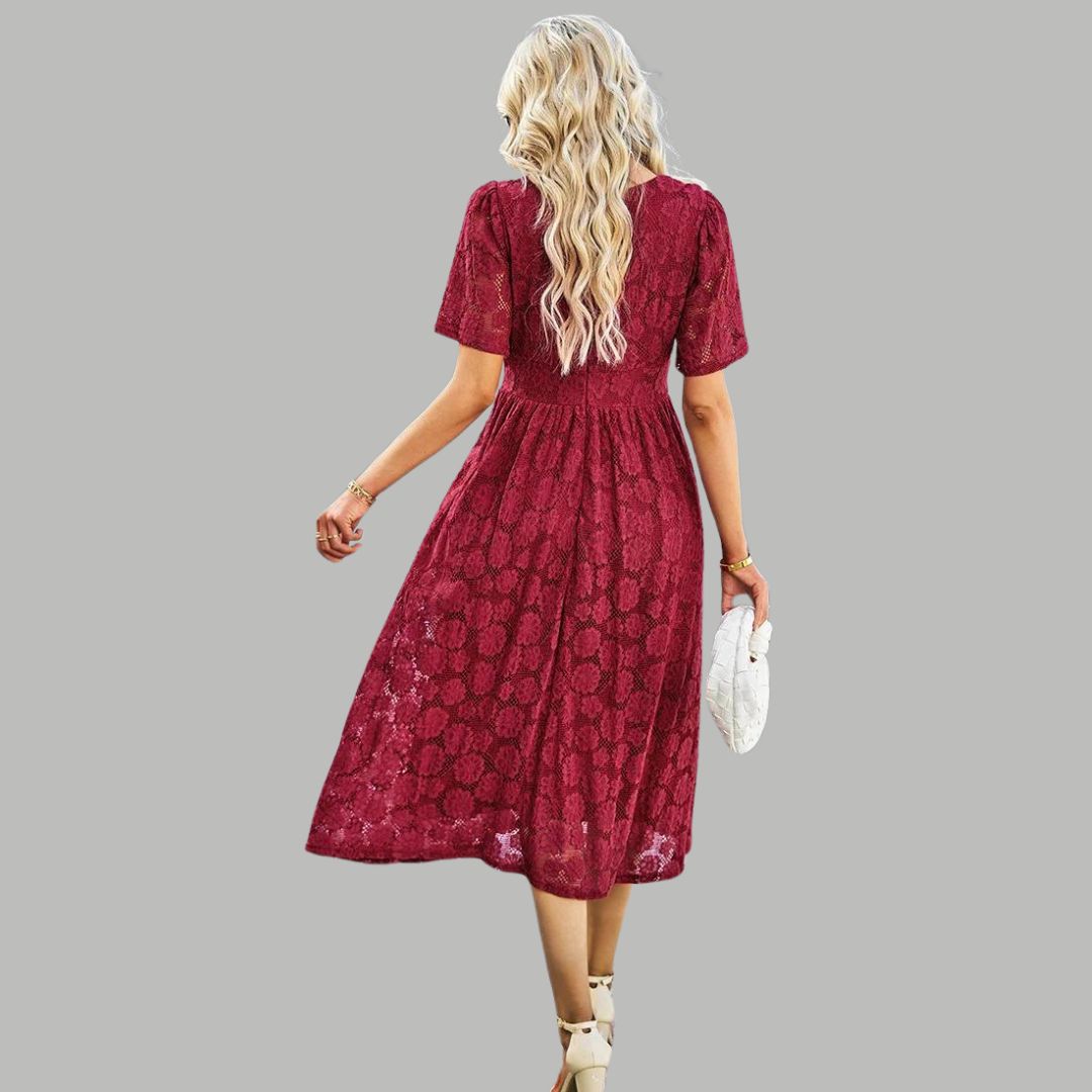 Kanten midi-jurk met V-halslijn