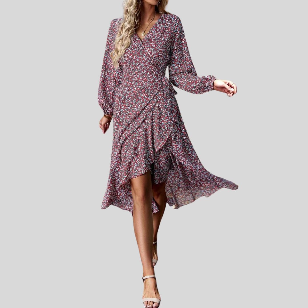 Gebloemde mullet jurk met V-halslijn