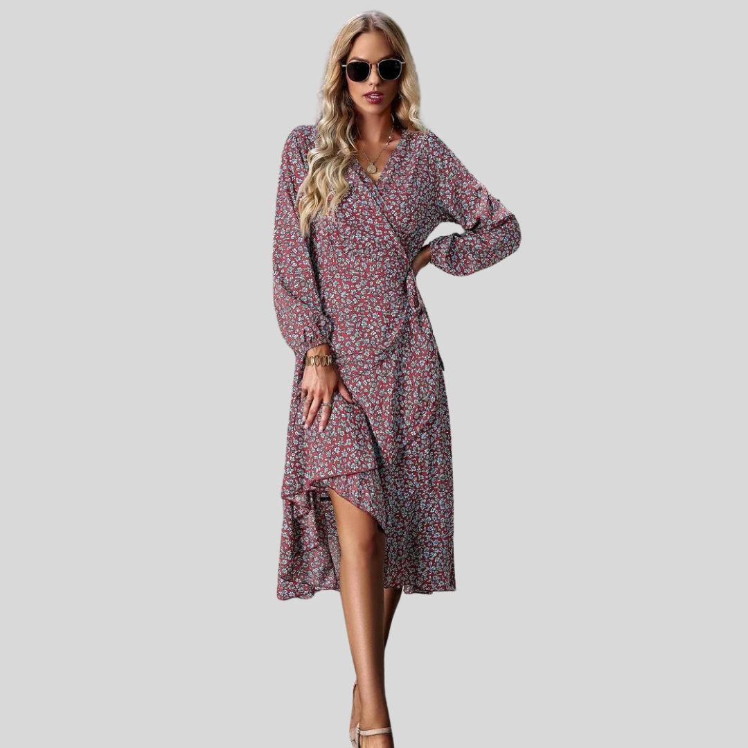 Gebloemde mullet jurk met V-halslijn