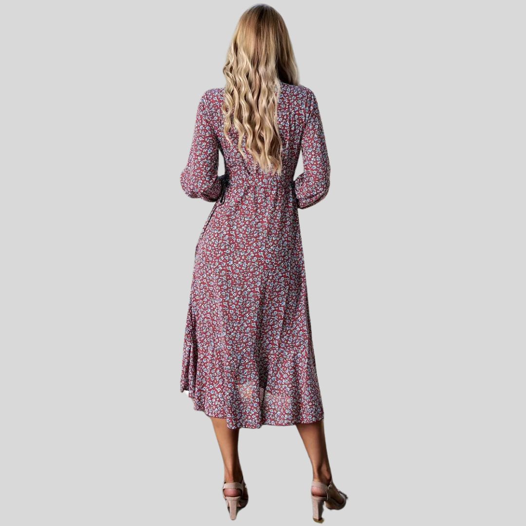 Gebloemde mullet jurk met V-halslijn