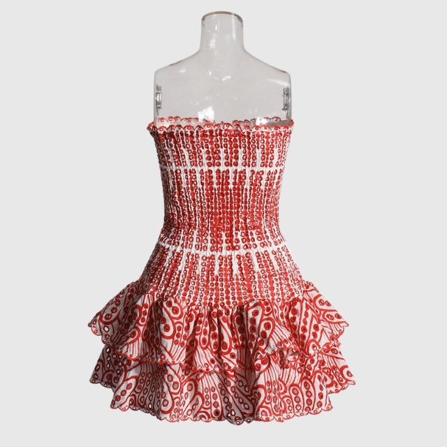 Gerimpelde bandeau minijurk met blauw paisleypatroon