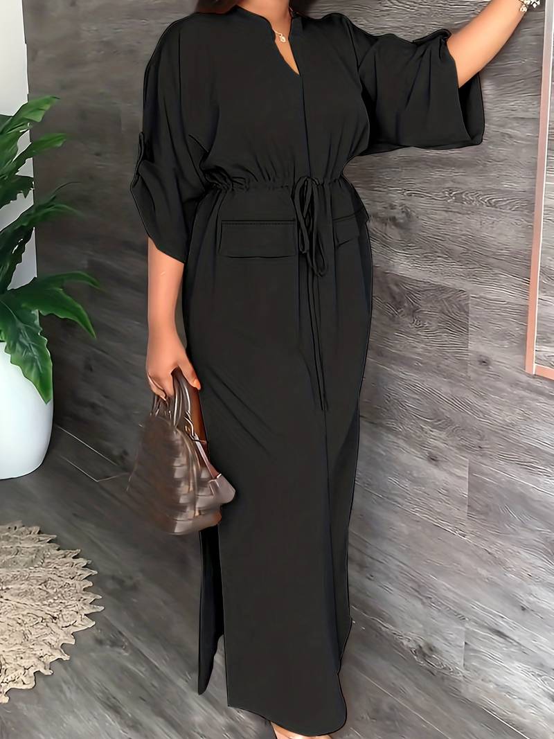 Jurk met oprolmouwen en koord