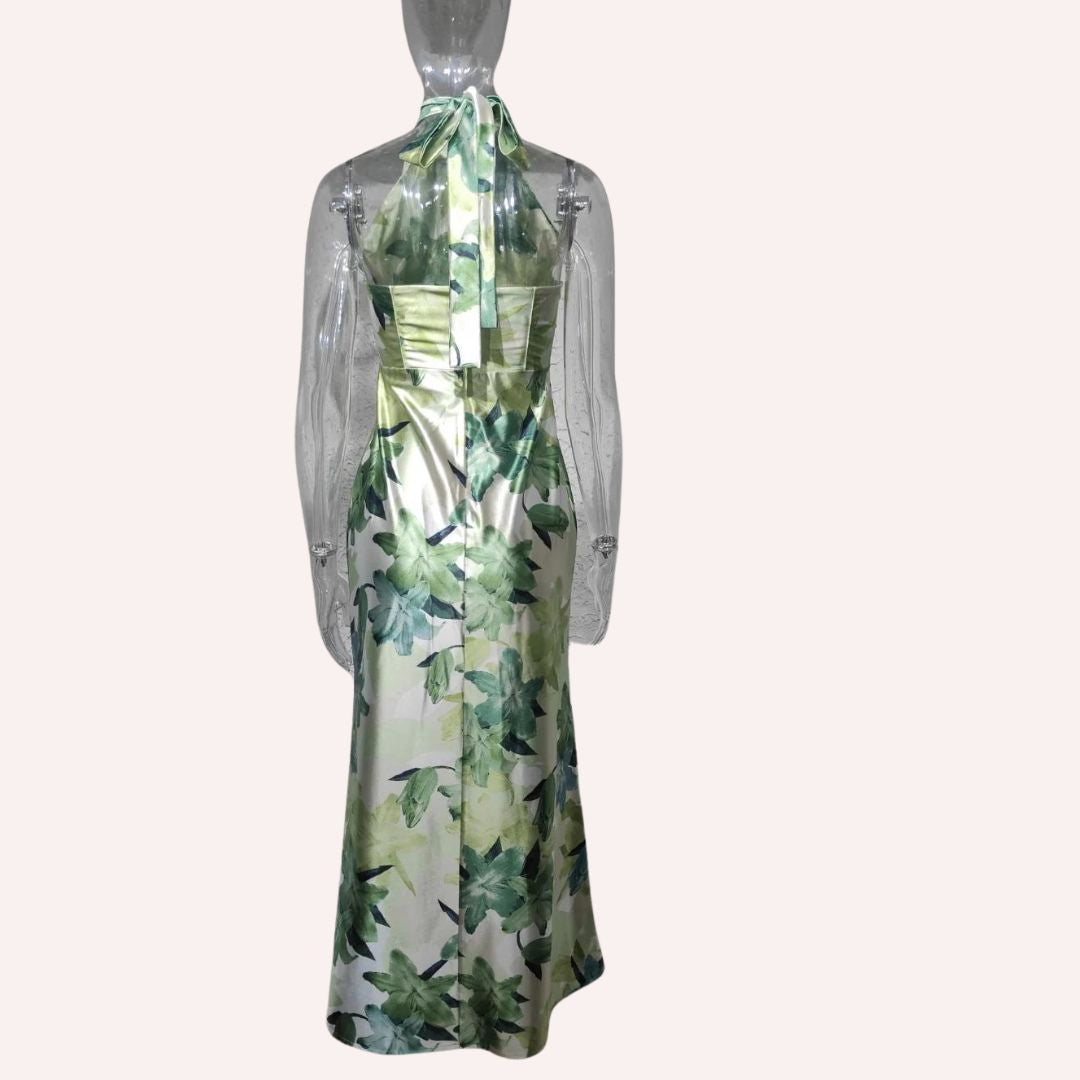 Maxi-jurk met halternek en zijsplit