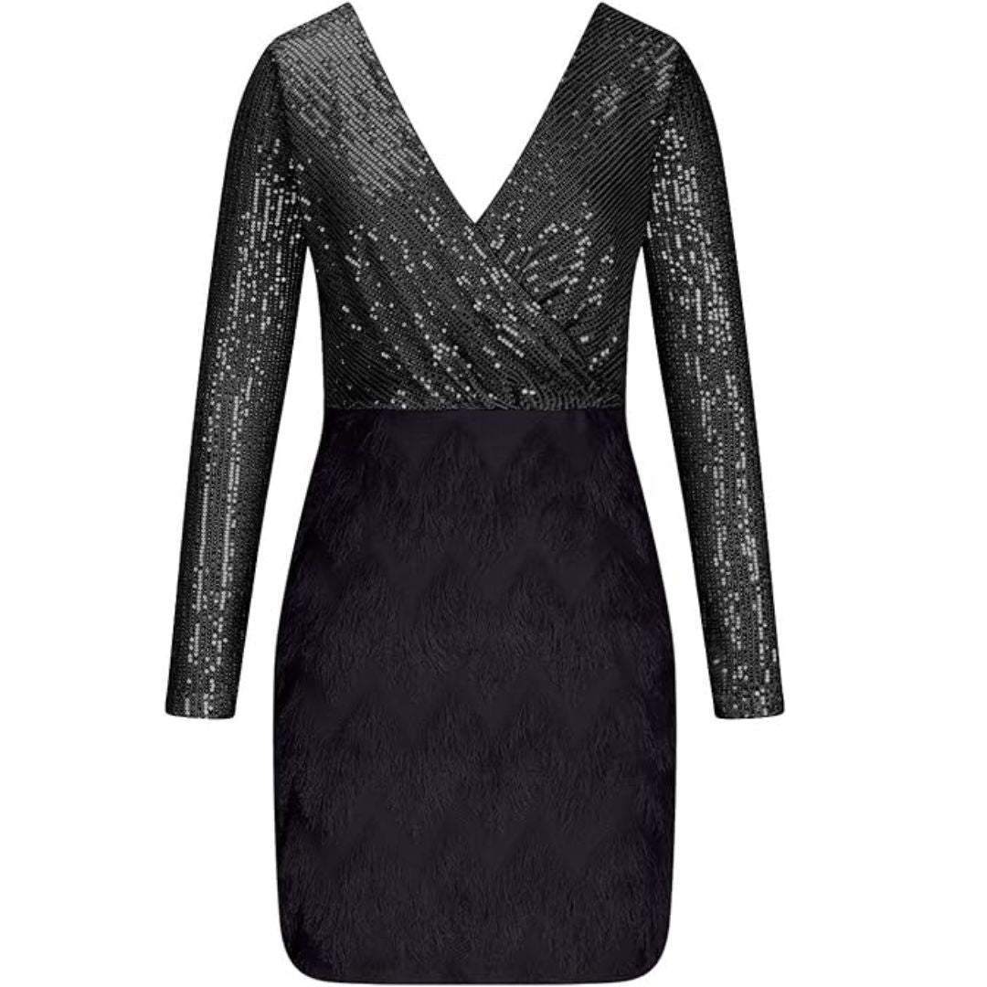 Paillettenjurk met V-halslijn