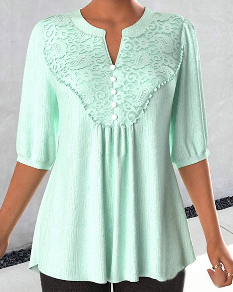 Mintgroene kanten blouse