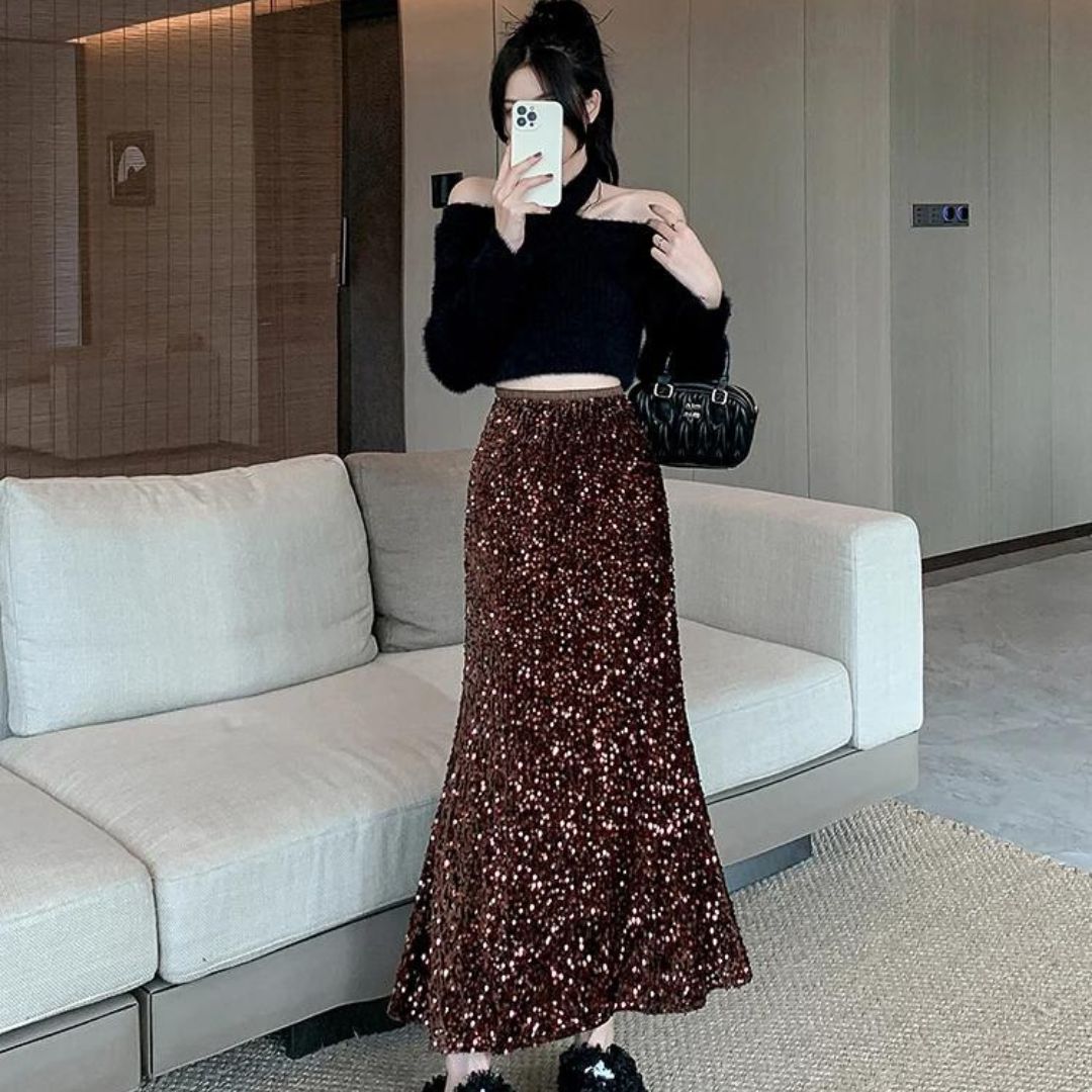Glamoureuze maxirok met paillettenversiering