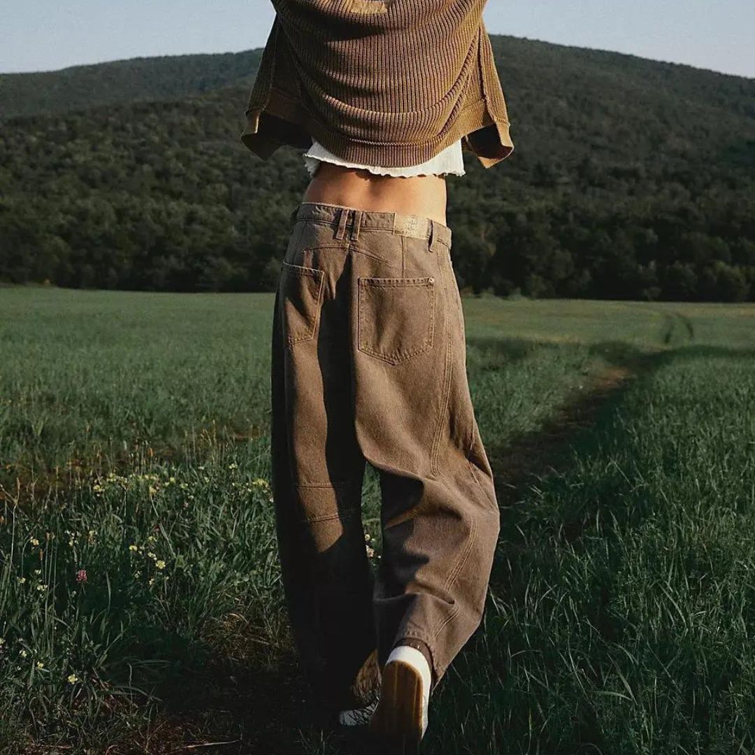 Gebruiksjeans met hoge taille en wijde pijpen